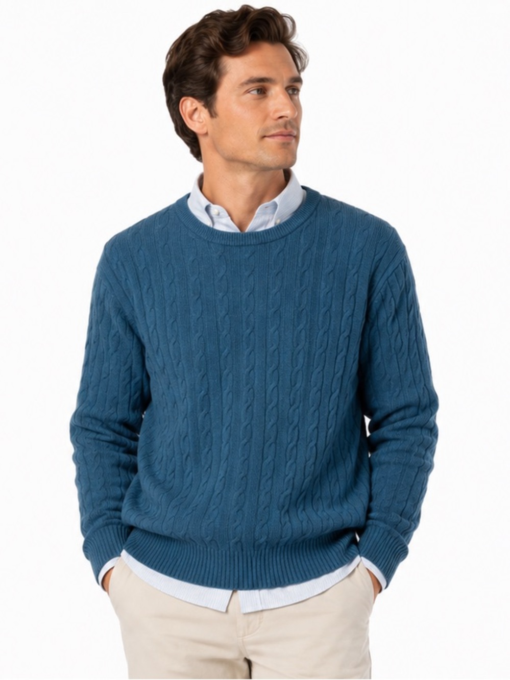 100% Cashmere Geoffrey Beene Cable Knit Crewneck Sweater Teal Size Large